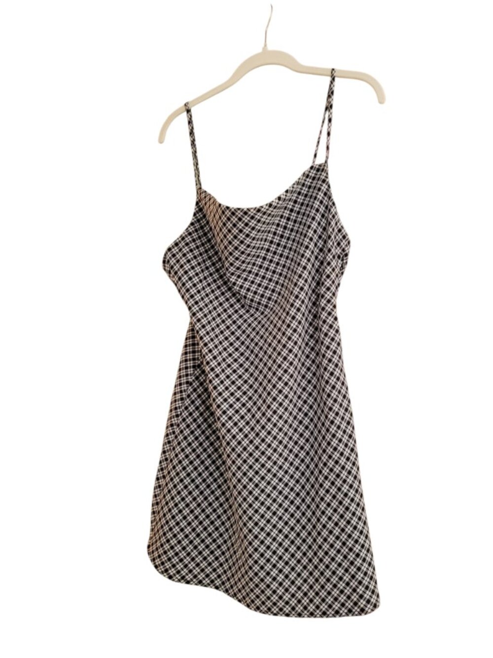 90s Inspired Plaid Slip Dress Black & White Cowl Neck Mini Spaghetti Strap sz M - Picture 10 of 10